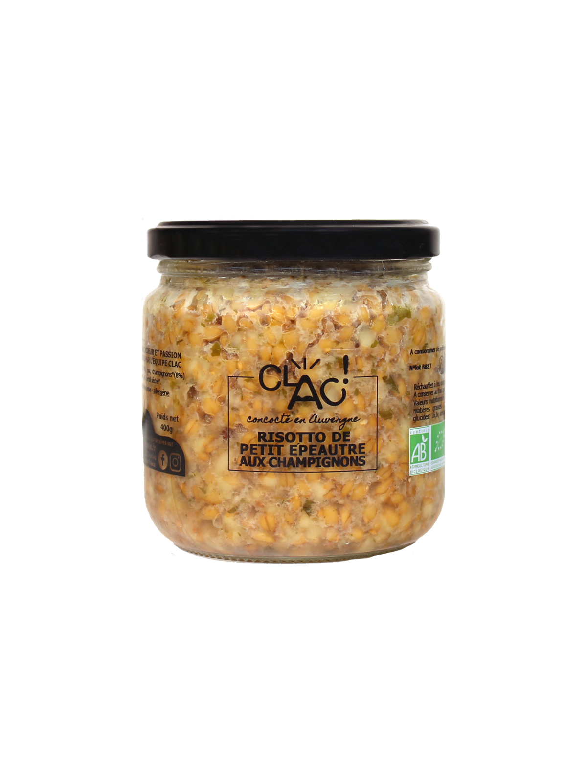Risotto de petit épeautre aux champignons bio - CLAC Conserverie
