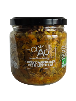 Curry d'aubergines riz et lentilles bio