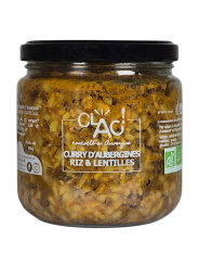 Curry d'aubergines riz et lentilles bio