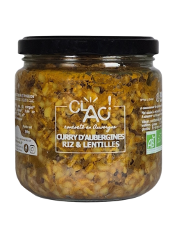 Curry d'aubergines riz et lentilles bio