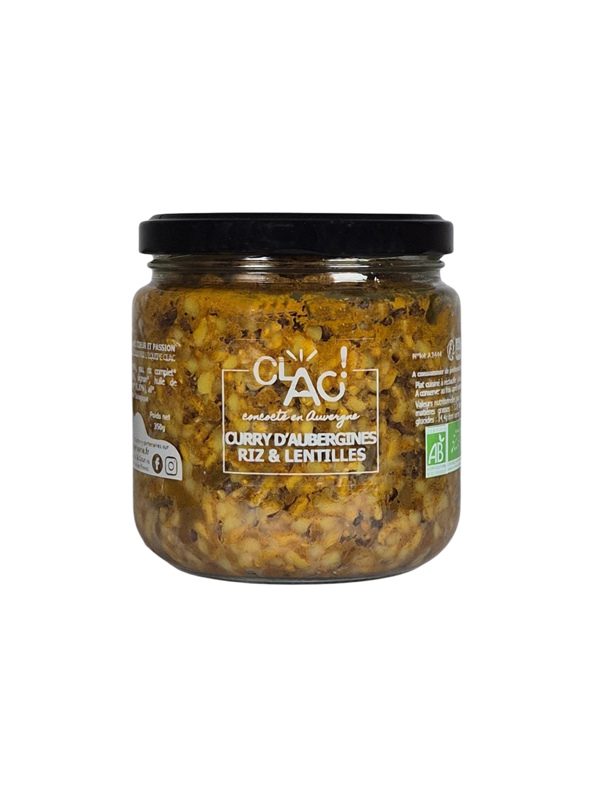 Curry d'aubergines riz et lentilles bio